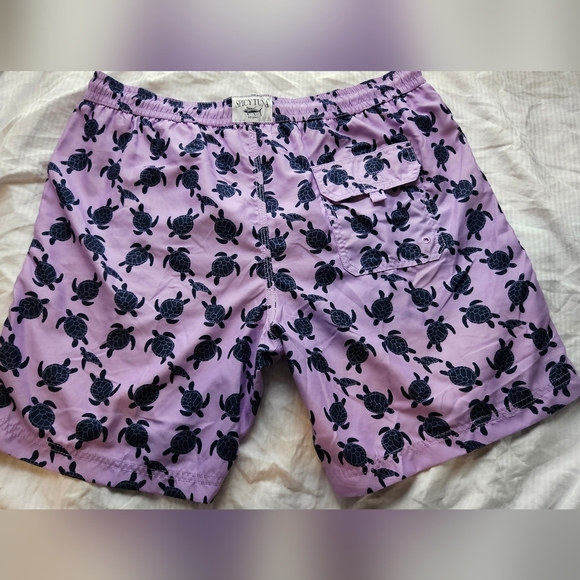 Size L Spicy Tuna Purple and Indigo Turtle Pattern Swim Shorts - Picture 3 of 6